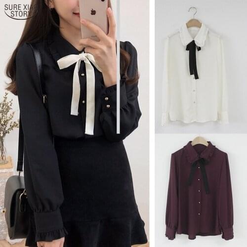 2021 Korean Loose Plus Size Blouse Women Spring Long-Sleeved Chiffon Shirt Women Office Cardigan Puff Sleeve Crop Top Women 9820