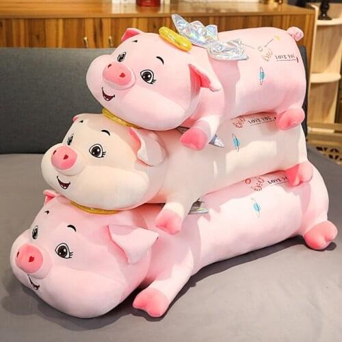 60cm-100cm Big Lovely Pig Stuffed Doll Lying Plush Piggy Toy Beige/Pink Animals Soft Sleeping Pillow Cushion Kid Girlfriend Gift