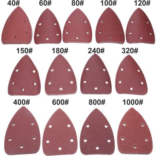 65pcs Triangle Sand Paper 5 holes 140*90 Disk Sanding Sheet Grit 40-1000 Hook Loop Sanding Disc Polishing Tool Abrasive Pads
