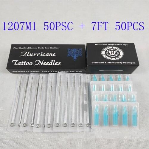 7M1+7FT) Tattoo Needles and Tubes Tips Mixed - Assorted Sterilize Tattoo Needles 7M1+7FT Disposable Tattoo Tips