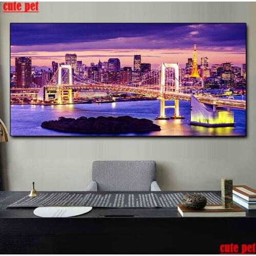 Diy Diamond Painting 5D diamond mosaic City architecture night view full square drill embroidery crossStitch picture large decor