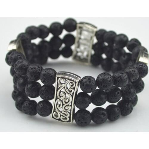 B151 Rock Lava Volcano Stone Elastic Bracelet Stone Bead Strand Bangle Jewelry Factory Price Vintage Tibet Alloy wholesale