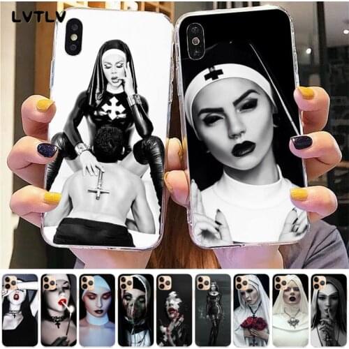 LVTLV Sister Style Nun Sexy Girl Black TPU Soft Phone Case for iPhone 8 7 6 6S Plus X 5S SE 2020 XR 11 12 pro XS MAX
