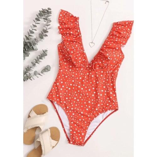 Black Ruffled One-piece Swimsuit Women Sexy Lace Up Monokini Swimwear 2021 New Girl Beach Bathing Suits