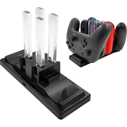 6 in 1 USB Charging Dock Station Holder Stand Bracket with LED Indication for Nintend Switch Pro Joy-Con Controller Charger