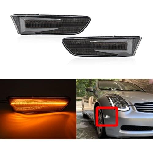Euro Style Smoked Lens Led Front Amber Fender Side Marker Lights For Infiniti V35 G35 Coupe 2D Nissan Skyline 2003-2007