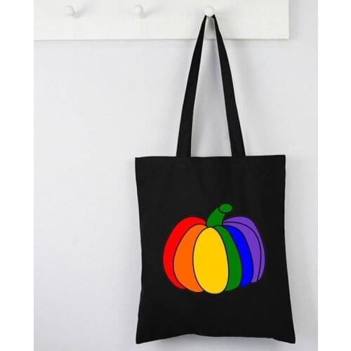 Pride Pumpkin Canvas Tote Bag Halloween Pumpkin Party Cute Bags Reusable Mama Fashion Custom Shopping Bags Casual Plus