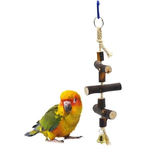 Interactive Bird Chew Toys Natural Wooden Parrot Cage Hanging Balls Ropes Toy Parakeet Climbing Toy Birds Supplies Accessories