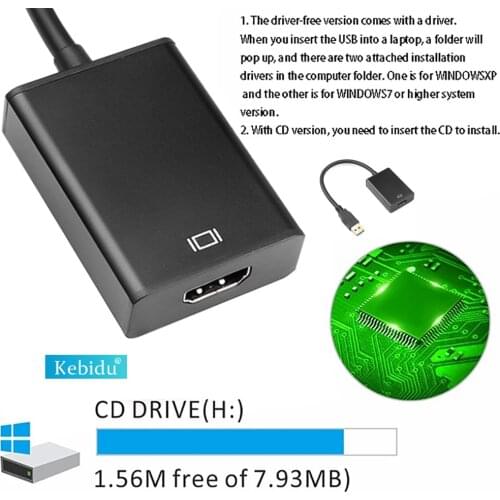 Kebidu For Windows 7/8/10 PC HD 1080P Portable USB 3.0 To HDMI-Compatible Audio Video Adapter Converter Cable 5 Gbps 60HZ