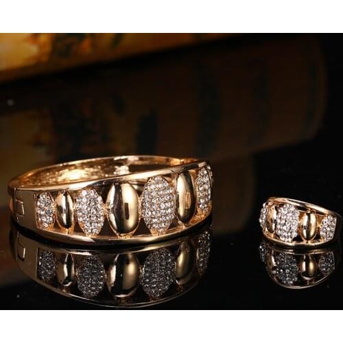 Bracelet Earring Two Piece Set Moroccan Style Diamond Inset Bracelet Ring Ladies Wedding Jewelry Accessories