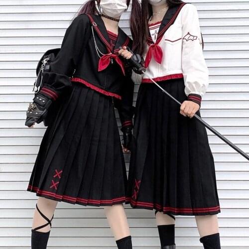 Kawaii Japanese Jk Uniform Set Devil Rabbit Sailor Suit Lolita Set Anime Sweet Girls Cosplay Women Harujuku Top with 70cm Skirt