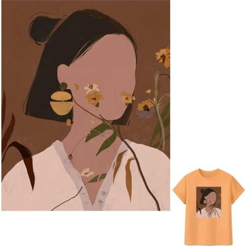 Literary Girl Iron-On Transfer For Clothing A-Level Washable Woman T-Shirt Stickers Abstract Art Fresh Style Patches On Clothes