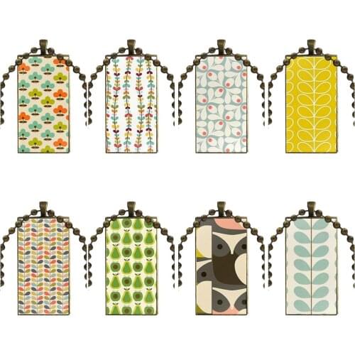 Best Unique Orla Kiely Glass Pendant Necklace Handmade Half Pendant Rectangle Necklace For Girls Handmade Gift