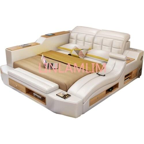 Genuine Leather multifunctional massage bed frame modern Nordic camas ultimate bed кровать двуспальная lit beds سرير muebles de