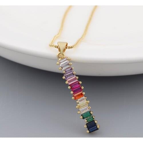 Fashion Rainbow Bar Necklace Multicolor Pendants Charm Gold Color Jewelry Box Chain Necklace For Women Best Birthday Party Gift