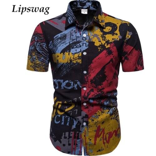 2021 Spring New Mens Vintage Floral Print Shirt Summer Short Sleeve Slim Tops Male Fashion Casual Turndown Collar Streetwear 3XL