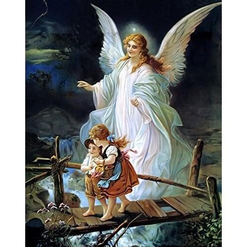 5D Diamond Painting Kits,nigh angel and two kids Full Drill DIY Diamond Art Cross Stitch Paint by Numbers 57x72cm