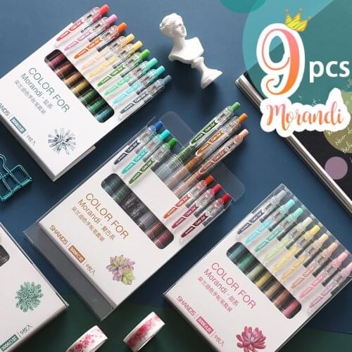 9-color Set Morandi Colorful Hand Account Pen Core Gel Pen Kawaii Student Notebook Painting Writing Supplies Learning Stationery