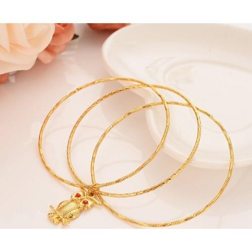 New Arrival Gold color Luxury Brand Bangle african owl pendant Women Bijoux Fashion Jewelry Charm Bracelets Bangles Set Pulser