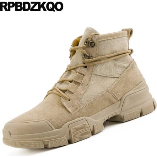 Faux fur military canvas shoes suede winter tactical lined combat boots lace up fall men ankle desert booties short army casual