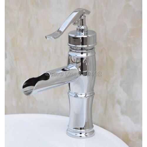 NEW Polished Chrome " Water Pump Look " Style Bathroom Wash Basin Faucet / Single Handle Vessel Sink Waterfall Mixer Taps Wcy021