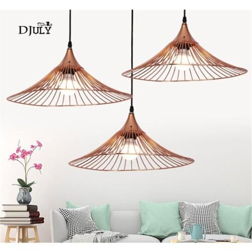 Postmodern rose gold straw hat metal pendant lights for living room kitchen bar industrial hanging lamp loft decor fixtures e27