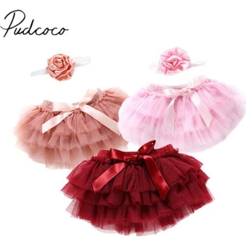 2019 Brand New Infant Baby Girl Skirt Headband 2PCS Layer Ballet Dance Solid Lace Bowknot Tulle Chiffon Skirt Photo Props 0-24M