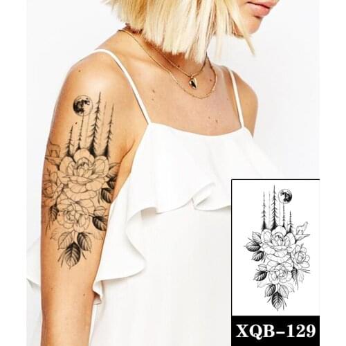 Plain Rose Forest Waterproof Temporary Tattoo Sticker Black Wolf Cliff Moon Fake Tattoos Flash Tatoos Arm Body Art for Women Men
