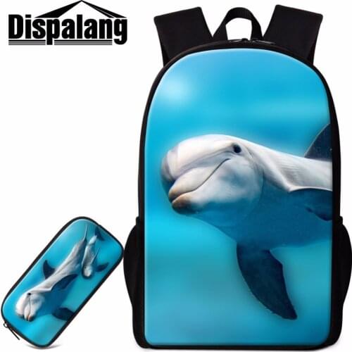 Dispalang Dolphin Print School Backpack for Girls Children Traveling Back Pack Cute Animal Bookbag Girly Rucksack Mochila Kids