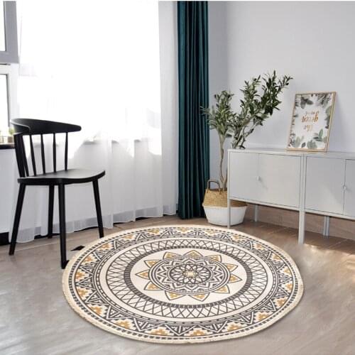 Nordic Ethnic Style Round Carpet Cotton Linen Floor Mats Simple Bedroom Home Bedside Carpets Living Room Sofa Coffee Table Mat
