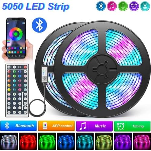 Led Strip Lights 5050 RGB Led Lights Bluetooth Flexible Ribbon 5-30M Waterproof Tape Diode 44Keys Remote Control With DC Adapter
