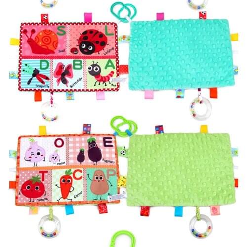 Cartoon Flower Fruit Vegetable Style Baby Single Page Cloth Book Kids Teether Ring Paper Kids Toys Learning Educational Books