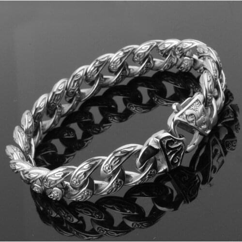 Heavy Mens 15mm Wide Flower Clasp Gold Color Stainless Steel Curb Cuban Link Chain Casting Bracelet Jewelry