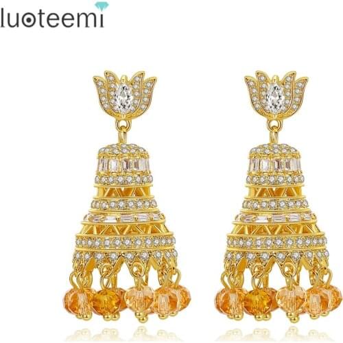LUOTEEMI Vintage Ethnic Palace Bell Drop Earrings Cubic Zircon Fashion Exquisite Jewelry for Women Wedding Party Christmas Gifts