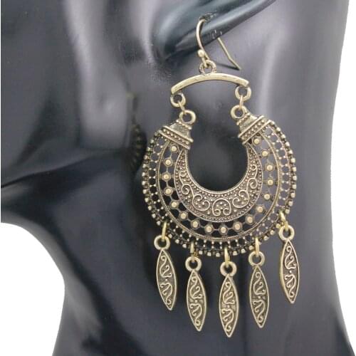 Vintage Gold Ethnic Retro Bali Jhumka Jhumki Crescent Drops Mexican Gypsy Dangle Drop Earrings Jewelry
