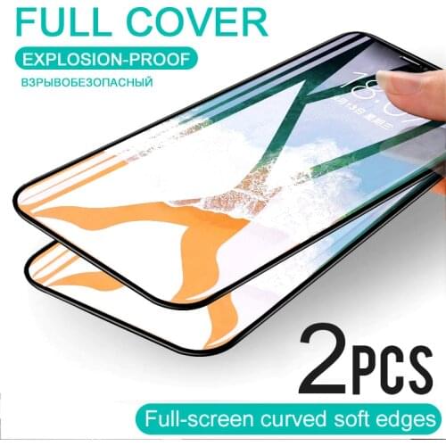 2PCS Full Cover Protective glass on For iPhone 11 Pro XS Max X XR Screen Protector iPhone 6 7 8 Plus SE Tempered Glass Soft Edge