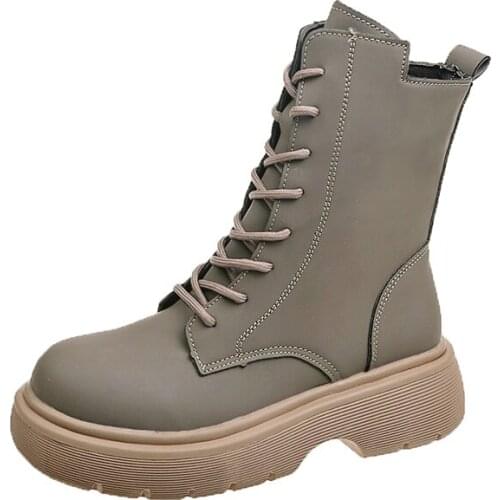 Platform Boots Women Light Comfortable Chunky Boots 2021 Autumn New Womens Ankle Boots Fashion Lace Up Zipper Lady Shoes Mujer
