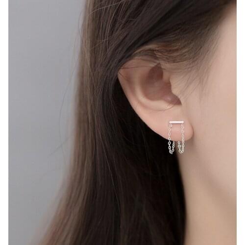 MloveAcc 100% Real 925 Sterling Silver Simple Elegant Chain Tassel Stud Earrings for Women Lady Jewelry