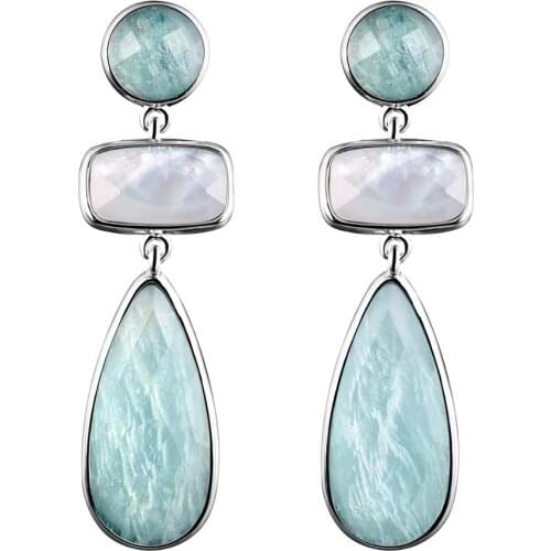 DORMITH real 925 sterling silver earrings luxury natural amazonite mother pearl waterdrop earrings for women fine jewelry