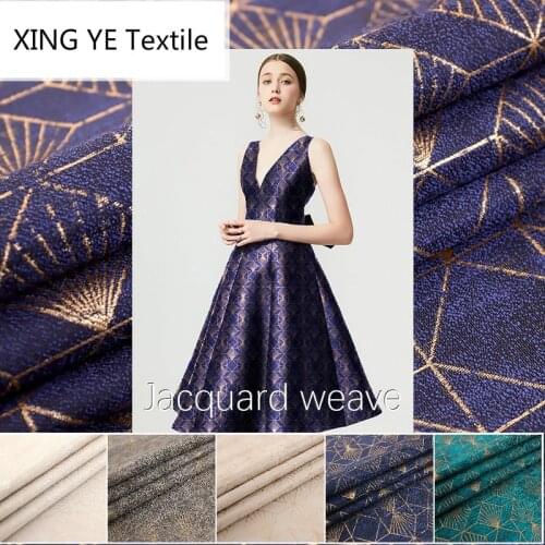 Gold Woven Jacquard Fabrics Clothing Light Luxury High-end Fashion Dress Cloth Womens Suit Skirts Material by Meter