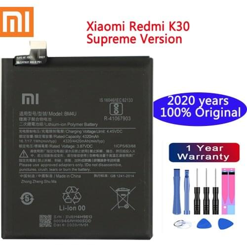 100% Xiao mi Original 4320mAh BM4U Mobile Phone Battery for Xiaomi Redmi K30 Supreme Version BM4U Smart Phone Battery Free Tools