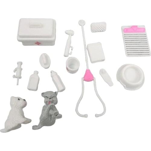 15Pcs/Set Miniature Dollhouse Vet Suitcases Medical kit Box Kids Pretend Play Toys Doll Accessories for Doctor Nurses Toys