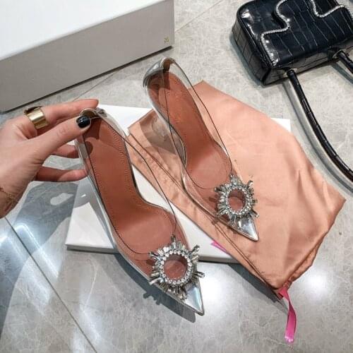 2021 Spring and Summer New Pointed Transparent High-heeled Single Shoes Rhinestone Sunflower Crystal Shoes Women