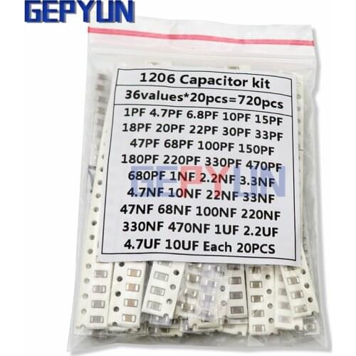 36Values 1pF-10uF Electronic Capacitor set 1206 SMD Ceramic Capacitor assortment kit 22PF 47PF 22NF 100NF 2.2UF 4.7UF Capacitors