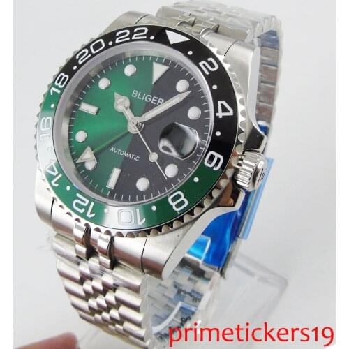 40mm green black dial sapphire glass date automatic movement mens watch green black ceramic bezel deployant clasp military style