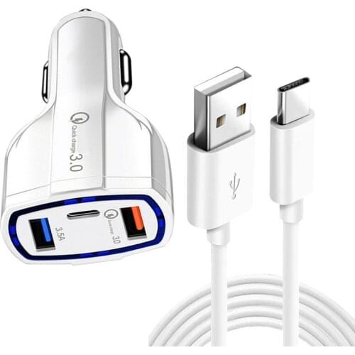 QC 3.0 Car Charger Fast USB PD Power Wire For Samsung galaxy Note 10 20 Ultra S20 FE S21 S8 A20 A72 Phone tablet PC Type C Cable