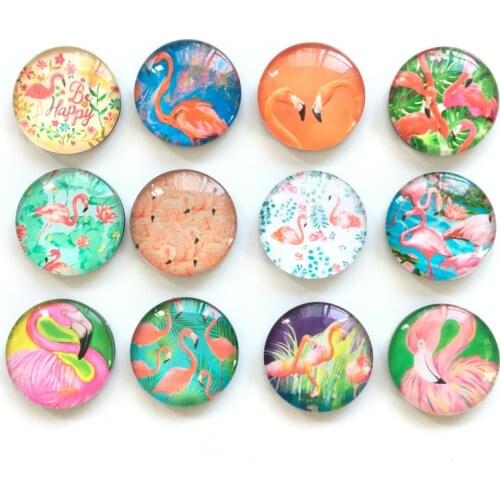 Free shipping (12pcs/lot) Kawaii Flamingo Crystal Glass Fridge magnet Round Message Sticker Souvenir Home Decor kids gift