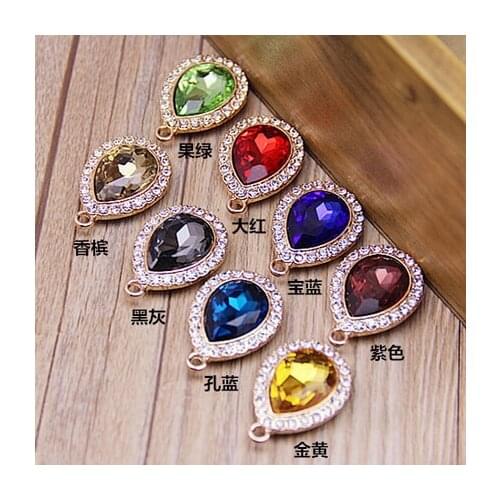 Free Shipping Crystal Rhinestone Waterdrop Necklace Pendant Gold Tone Alloy DIY Jewelry Bracelet Charms Fashion Bag Charms