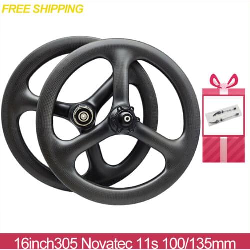 Hot Sale Long Warrnaty Bicycle Rim Folding Bike Parts 16inch 305 11spd Novatec 3spoke Carbon Wheel Set Dahon K3 Plus