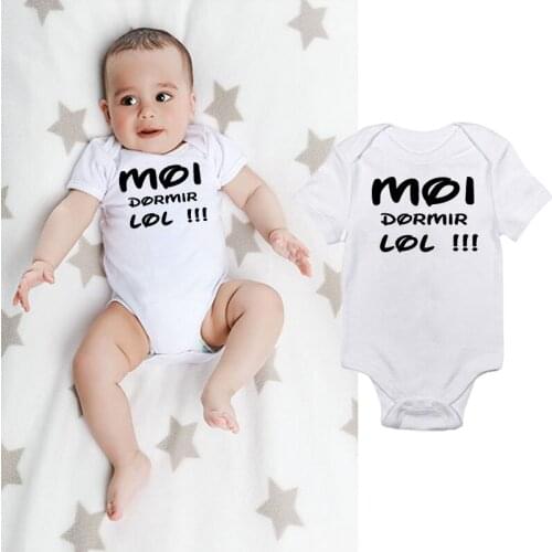 DERMSPE 2019 New Summer Fashion Newborn Baby Boys Girls Cotton Short Sleeve Letter Printed Romper Jumpsuit Baby Clothes White